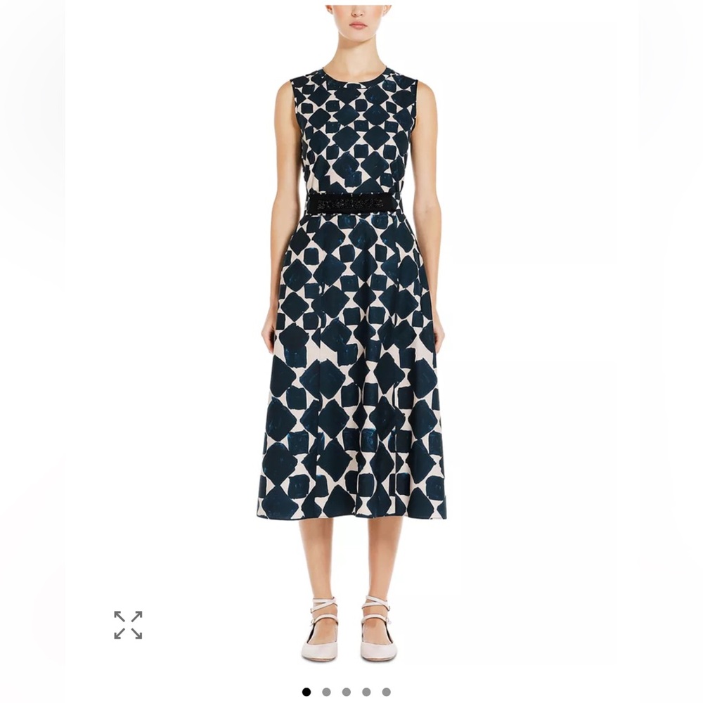 S Max Mara Notte Printed Poplin Midi Dress blue geometric designer elegant- 6